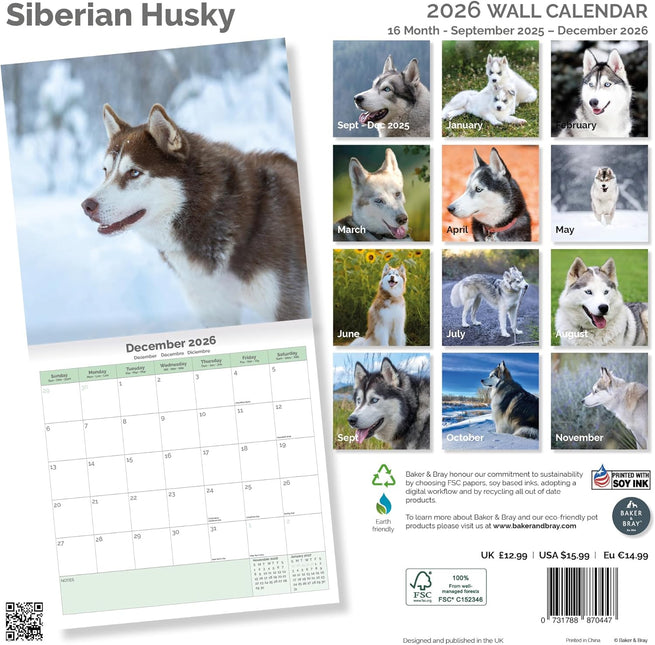 Baker & Bray Siberische Husky Kalender 2026
