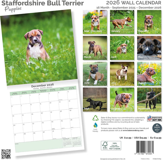 Baker & Bray Staffordshire Bull Terrier Puppies Kalender 2026