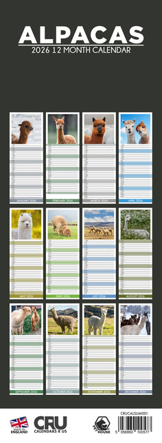 CalendarsRUs Alpacas Slimline Kalender 2026