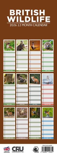 CalendarsRUs British Wildlife Slimline Kalender 2026