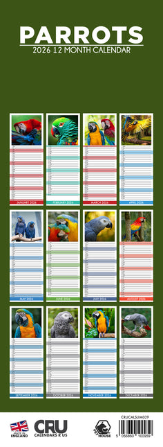 CalendarsRUs Papegaaien Slimline Kalender 2026