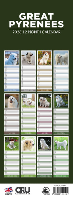 CalendarsRUs Pyreneese Berghond Slimline Kalender 2026