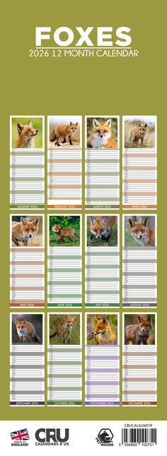 CalendarsRUs Vossen Slimline Kalender 2026