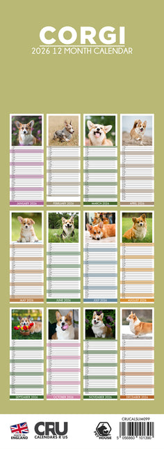 CalendarsRUs Welsh Corgi Slimline Kalender 2026