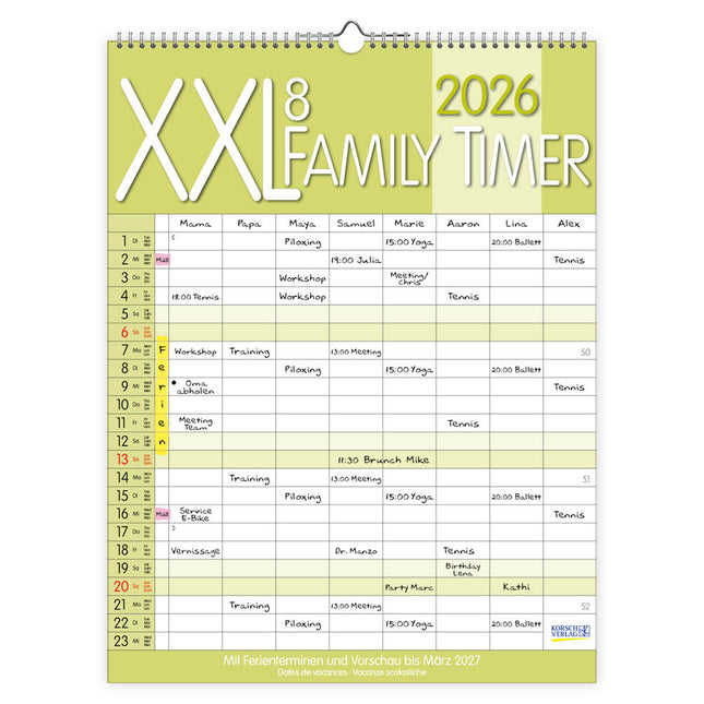 Comello Familytimer XXL Kalender 2026 voor 8 pers