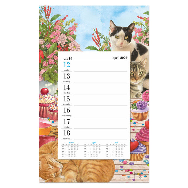 Comello Franciens Katten Weeknotitiekalender op schild 2026 Cupcakes
