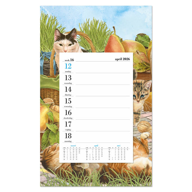 Comello Franciens Katten Weeknotitiekalender op schild 2026 Fruitmand