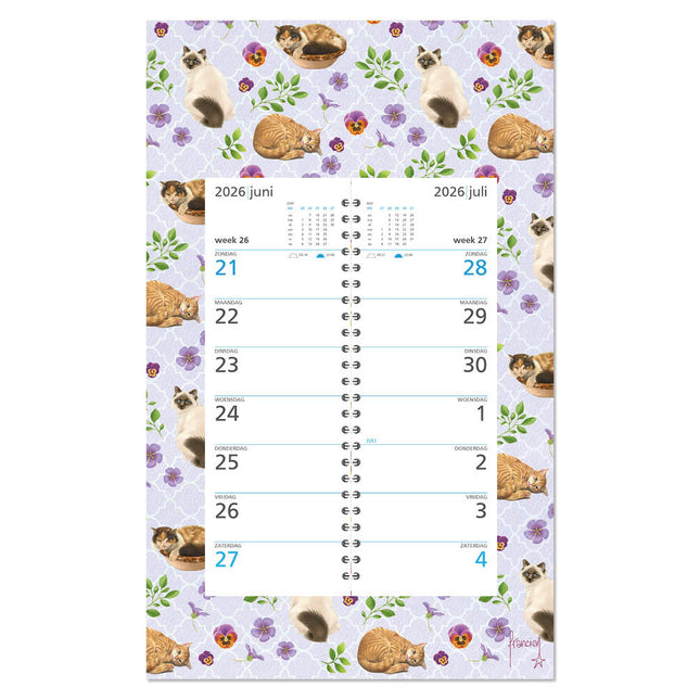 Comello Franciens Katten Weekomleg op schild 2026 Paarse Bloem