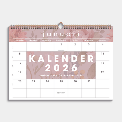 De Hobbit A3 Maandkalender 2026 Vintage Rozen