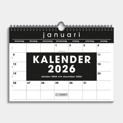 De Hobbit A4 Maandkalender 2026 Zwart