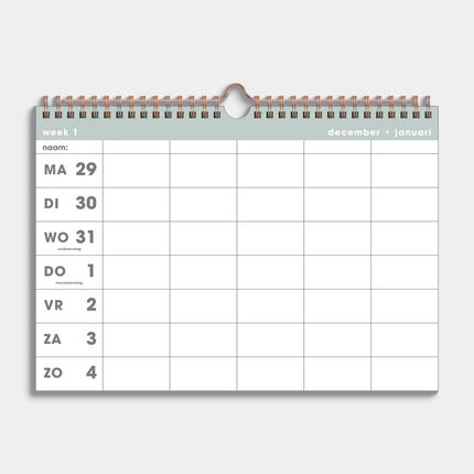 De Hobbit A4 Spiraal Familieplanner 2026 Mint