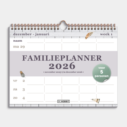 De Hobbit A4 Spiraal Familieplanner 2026 Veren