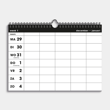 De Hobbit A4 Spiraal Familieplanner 2026 Zwart