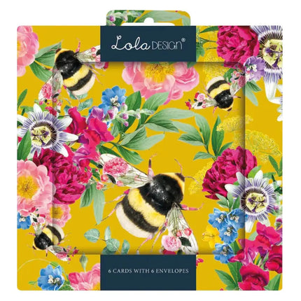 lola design Kaartenmapje Everyday Mustard Bee, 6 Stuks met Enveloppen