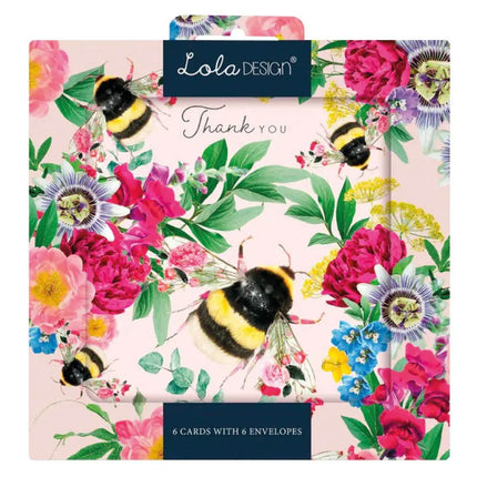 lola design Kaartenmapje Lola Thank you Pink Bee, 6 Stuks met Enveloppen