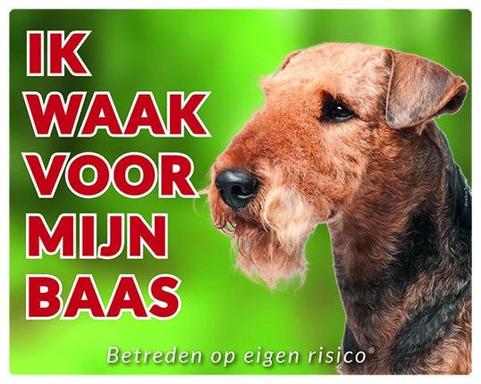 Stickerkoning Airedale Terrier Waakbord - Ik waak voor mijn baas