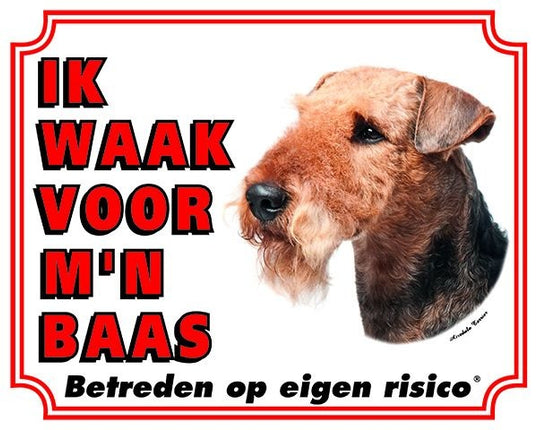 Stickerkoning Airedale Terrier Waakbord - Ik waak voor mijn baas