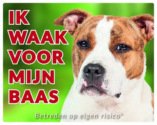 Stickerkoning American Staffordshire Terrier Waakbord - Ik waak