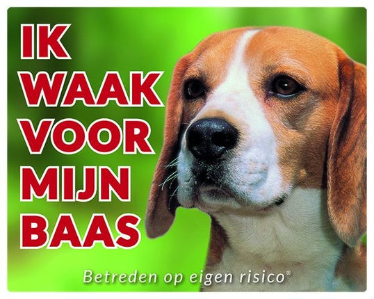 Stickerkoning Beagle Waakbord - Ik waak voor mijn baas
