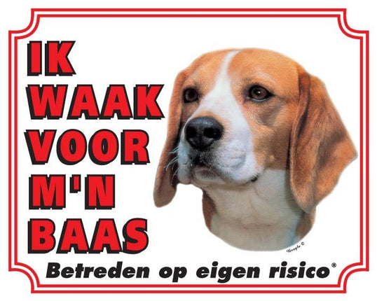 Stickerkoning Beagle Waakbord - Ik waak voor mijn baas