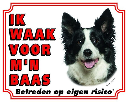 Stickerkoning Border Collie Waakbord - Ik waak voor mijn baas