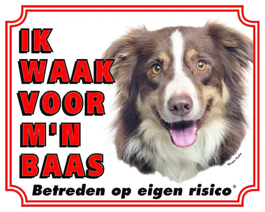 Stickerkoning Border Collie Waakbord - Ik waak voor mijn Baas Tri