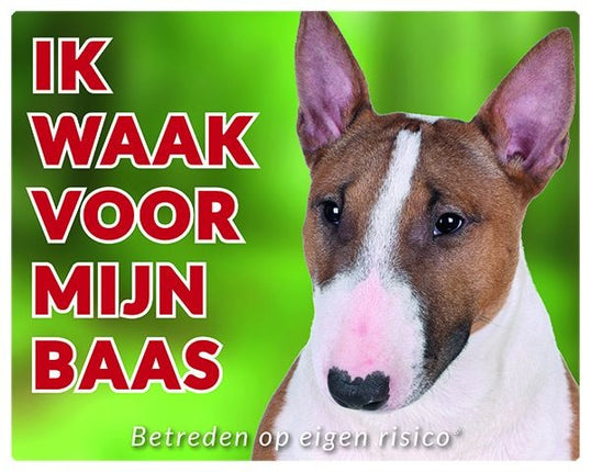 Stickerkoning Bull Terrier Waakbord - Ik waak voor mijn baas