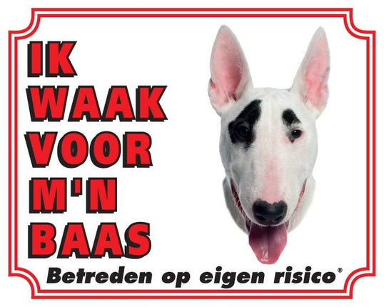 Stickerkoning Bull Terrier Waakbord - Ik waak voor mijn baas