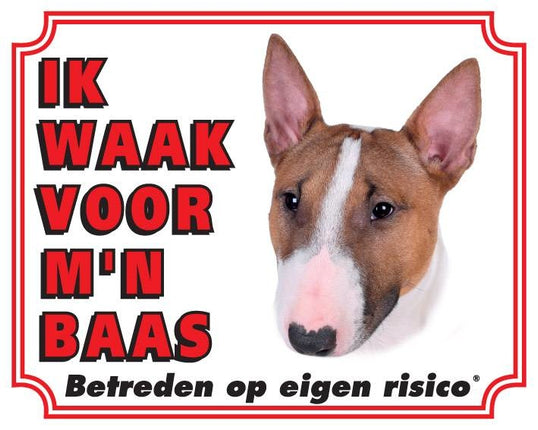 Stickerkoning Bull Terrier Waakbord - Ik waak voor mijn baas