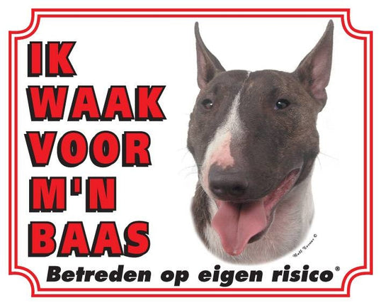 Stickerkoning Bull Terrier Waakbord - Ik waak voor mijn baas