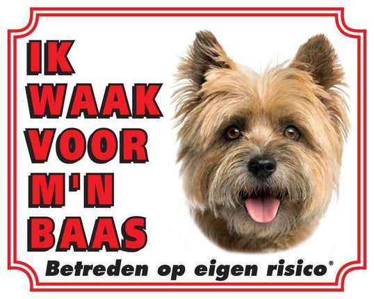 Stickerkoning Cairn Terrier Waakbord - Ik waak voor mijn baas Blond