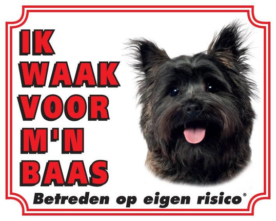 Stickerkoning Cairn Terrier Waakbord - Ik waak voor mijn baas Bruin