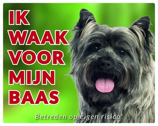 Stickerkoning Cairn Terrier Waakbord - Ik waak voor mijn baas Grijs