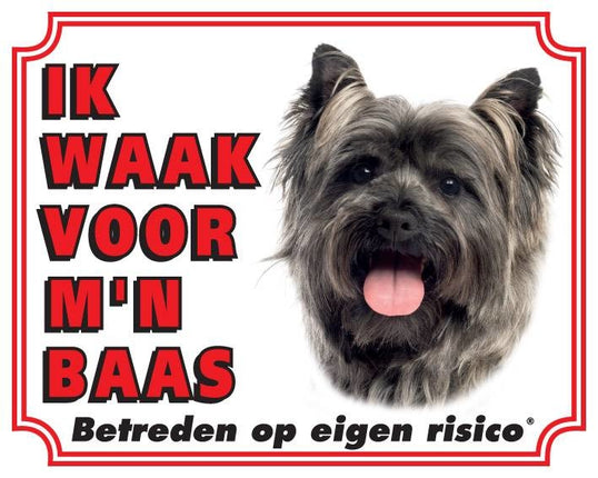 Stickerkoning Cairn Terrier Waakbord - Ik waak voor mijn baas Grijs