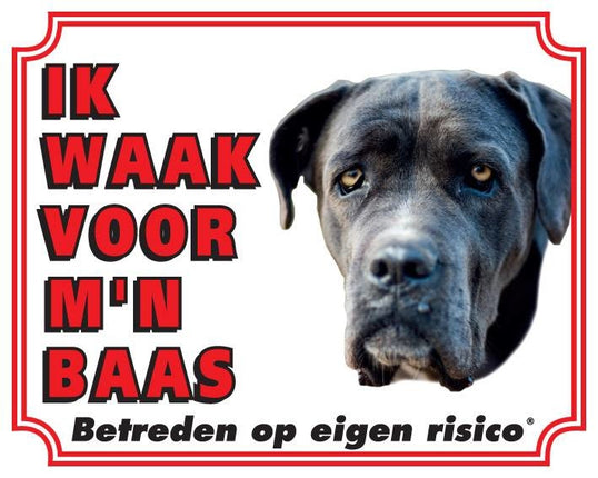 Stickerkoning Cane Corso Waakbord - Ik waak voor mijn baas