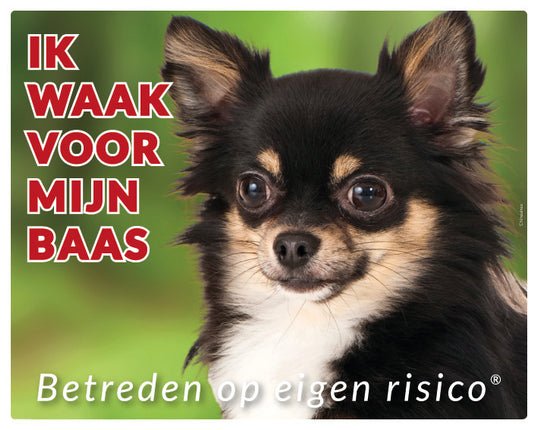 Stickerkoning Chihuahua Langhaar Zwart Waakbord