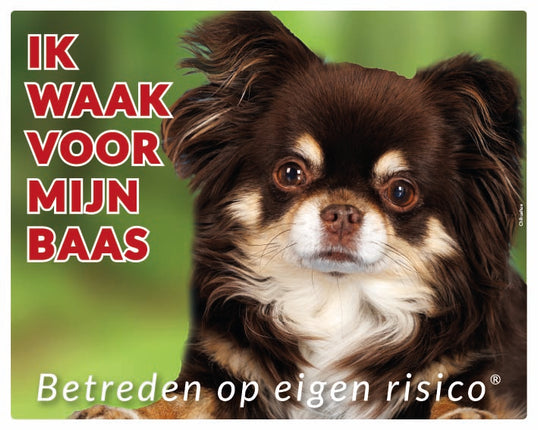 Stickerkoning Chihuahua Langhaar Zwart Waakbord