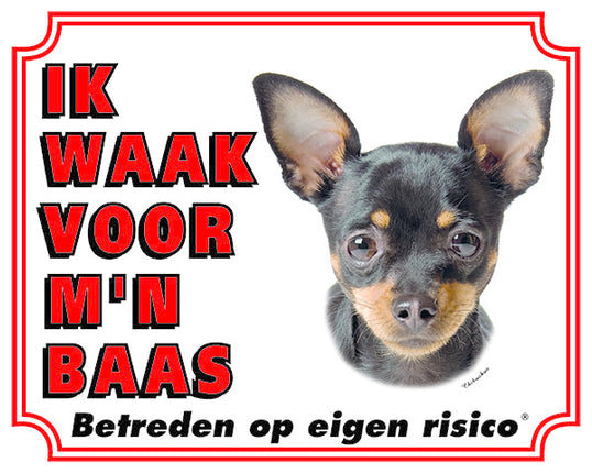 Stickerkoning Chihuahua Waakbord Zwart - Ik waak voor mijn Baas