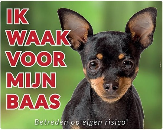 Stickerkoning Chihuahua Waakbord Zwart - Ik waak voor mijn Baas