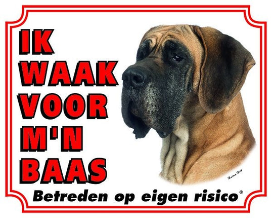Stickerkoning Duitse Dog Waakbord - Ik waak voor mijn baas