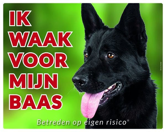 Stickerkoning Duitse Herder Zwart Waakbord - Ik waak voor mijn baas