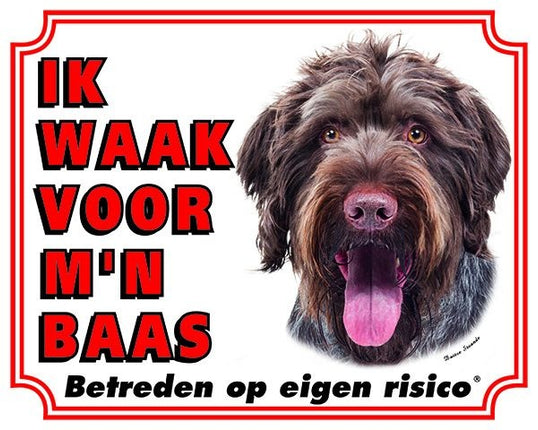 Stickerkoning Duitse Staande Ruwhaar Waakbord - Ik waak voor mijn baas