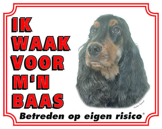 Stickerkoning Engelse Cocker Spaniel Waakbord - Ik waak voor mijn Baas