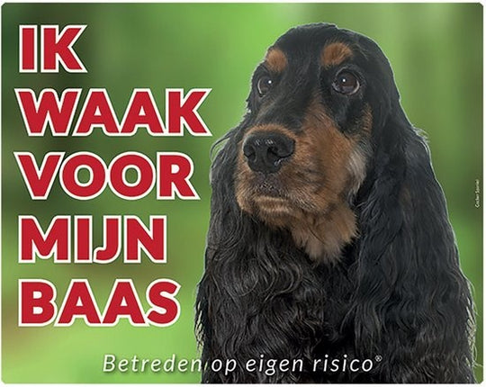 Stickerkoning Engelse Cocker Spaniel Waakbord - Ik waak voor mijn Baas