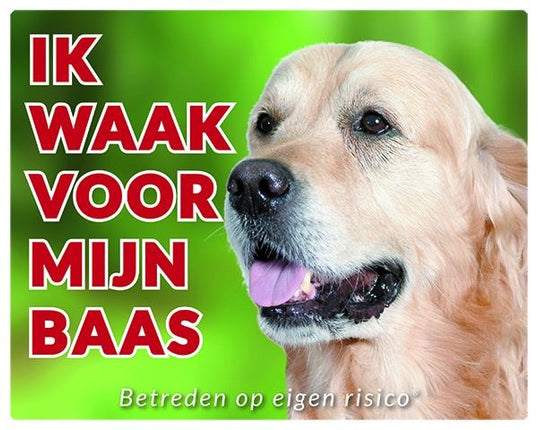 Stickerkoning Golden Retriever Waakbord - Ik waak voor mijn baas