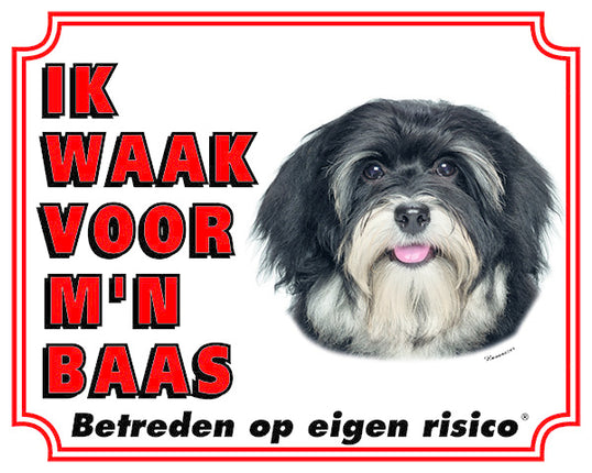 Stickerkoning Havanezer Waakbord Zwart - Ik waak voor mijn Baas