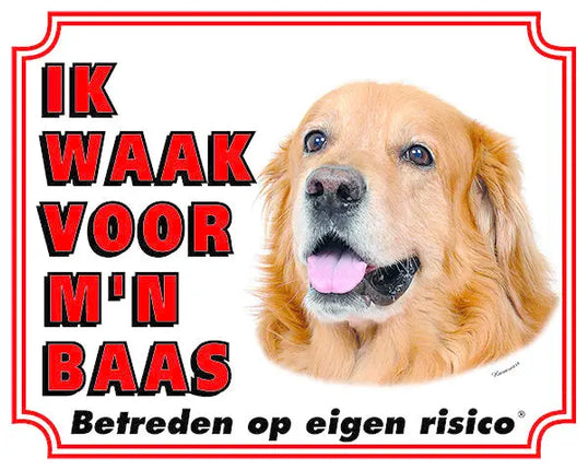 Stickerkoning Hovawart Waakbord Blond - Ik waak voor mijn Baas