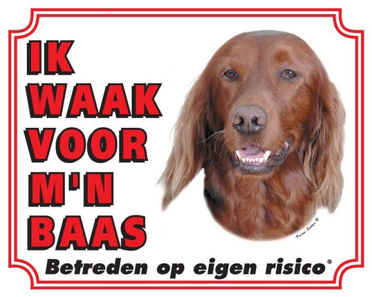 Stickerkoning Ierse Setter Waakbord - Ik waak voor mijn baas