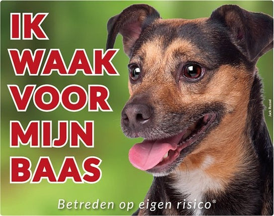 Stickerkoning Jack Russell Terrier Waakbord - Ik waak voor mijn Baas