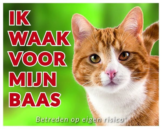 Stickerkoning Katten Waakbord - Ik waak voor mijn baas Rood